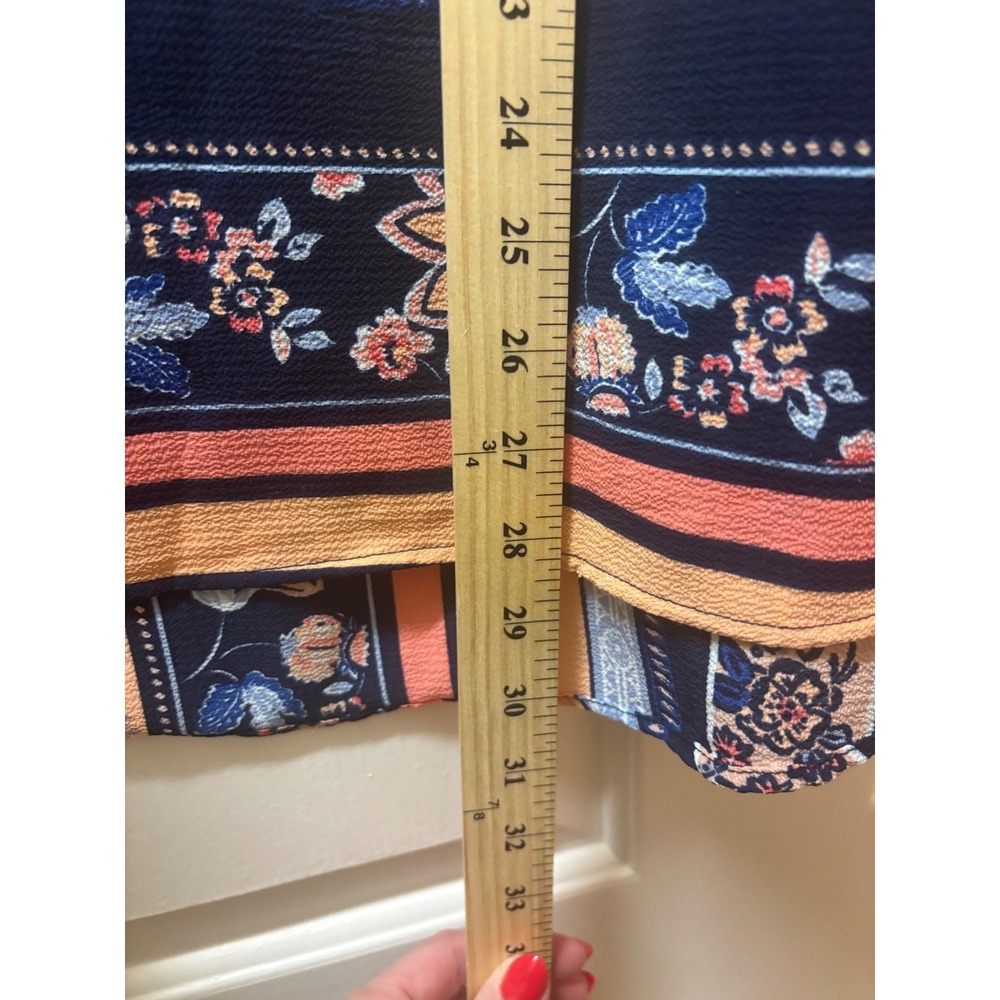 Womens Plus Size 18/20W Floral Patchwork Bell Sleeve V-Neck Blouse Navy Coral - Picture 5 of 7